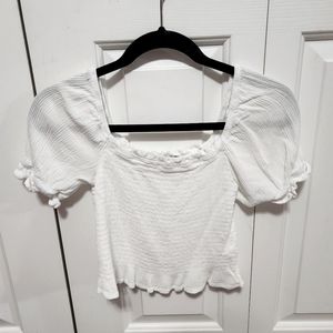White Stretchy Crop Top with Puffy Sleaves